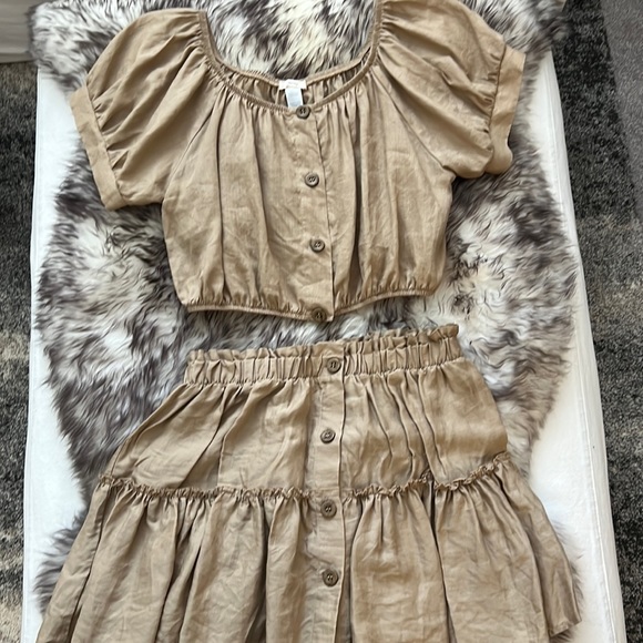 Eberjey Linen Harper Top and Skirt Set in Khaki - Picture 4 of 8